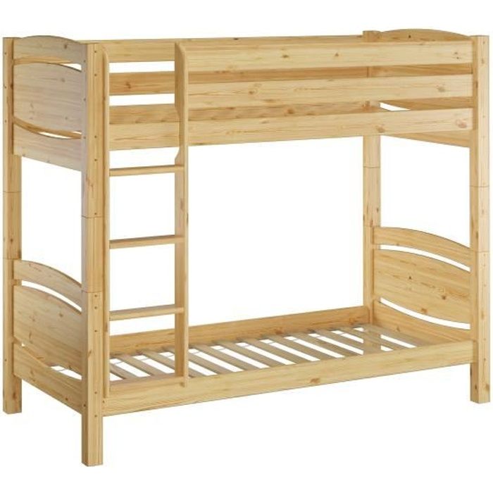 Lit superposé séparable pin massif naturel 90x200 avec sommier à lattes en bois 60.13-09Ni70 Lit superposé séparable pin massif naturel 90x200 avec sommier à lattes en bois 60.13-09Ni70