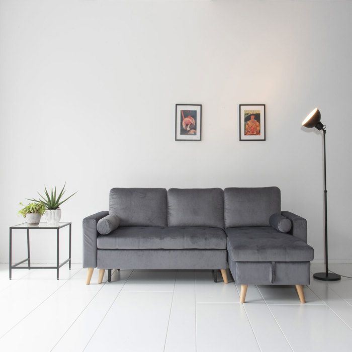 Canapé dangle convertible JAMES 3 places en velours gris