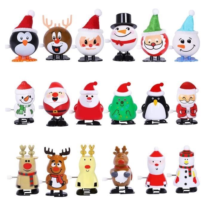 Lot De 4 Jouets à Remonter De Noël – Personnages Rigolos (Père Noël, Renne, Pingouin…), Cadeau Fête