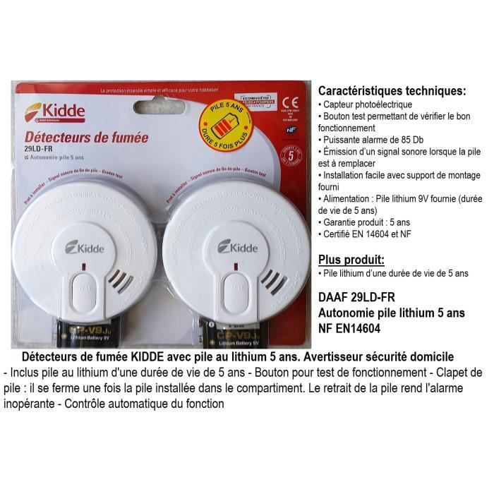 Pack Duo Détecteurs De Fumée Kidde – Garantie 5 Ans, Piles Incluses, Blanc