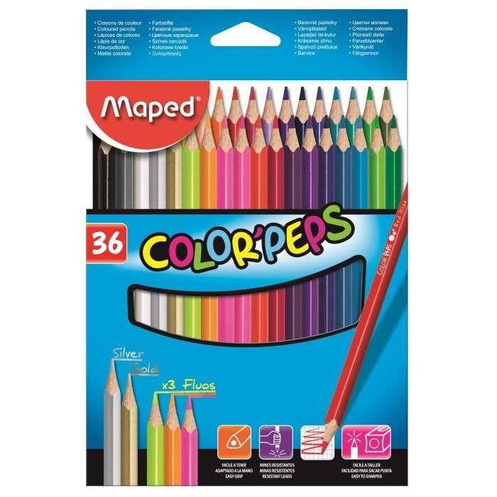 MAPED Boîte Carton de 36 Crayons de Couleur Color'peps