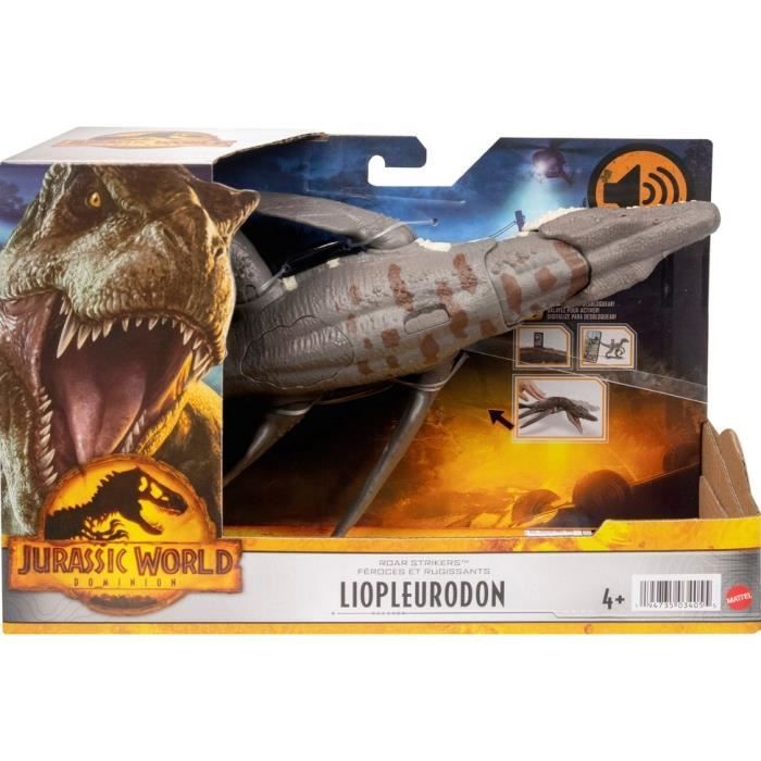 Dinosaure Brun Liopleurodon 33 cm Articule Et Sonore Jurassic World Dino Marins Set Animaux Prehistorique et 1 Carte Offerte