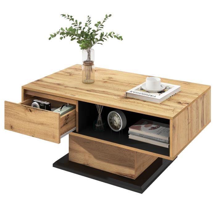 Table Basse Rectangulaire Avec Rangement - 70x44x43 Cm - Panneau Particules & Pieds Hêtre - Style Moderne - En.casa