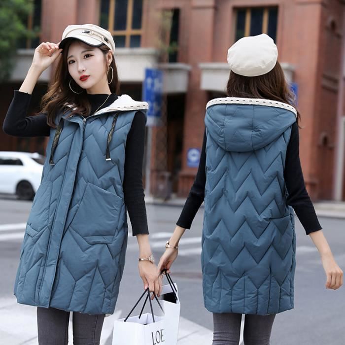 DOUDOUNE Femme Mode Ample couleur unie Sans manches Coton Bleu