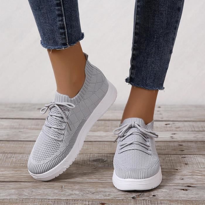 Femmes a lacets baskets couleur chaussures de couleur unie grande taille mode chaussures de sport decontractees Gris A2 Gris Cdiscount Chaussures