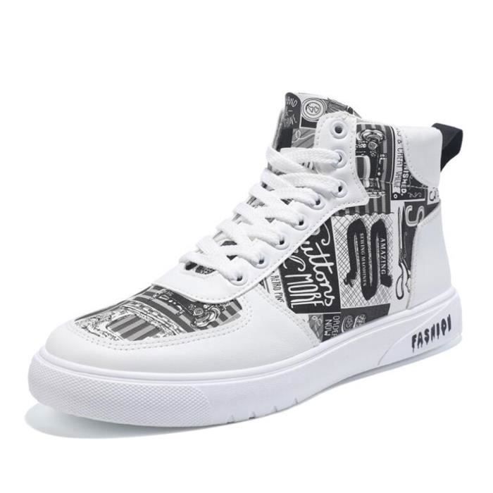 Basket Montantes Homme en Cuir Blanc Chaussures de Course Blanc