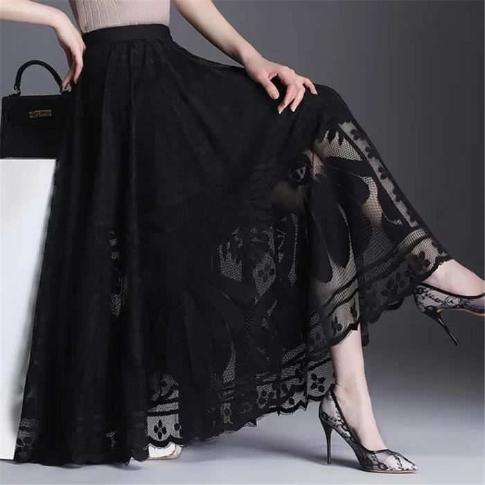 Jupe en tulle a volants en dentelle noire pour femmes jupe longue trapeze bureau dames grande balancoire gaze black C3972 Blanc Cdiscount Pret a Porter