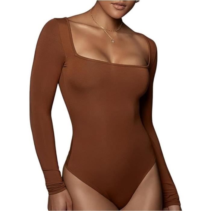 Body à manches longues extensible décontracté pour femme