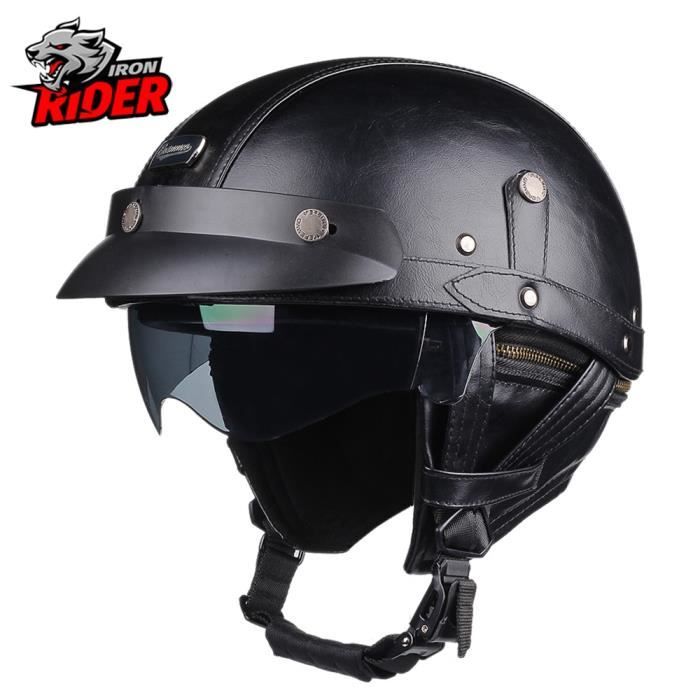 Casque Moto Demi-coque Style Rétro - Certifié ECE, Visière Solaire Intégrée, Tailles M à XXL, Plusieurs Couleurs