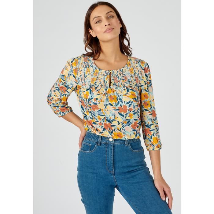 Blouse fluide imprimee Lenzing TM EcoVero TM Orange Fleuri Damart Femme Orange fleuri Cdiscount Pret a Porter