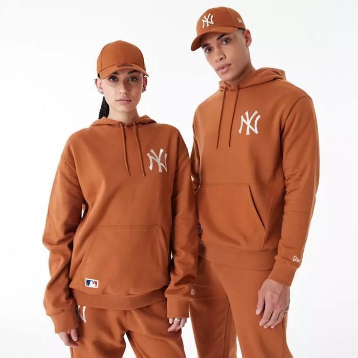 Felpa Con Cappuccio New Era New York Yankees Oversize - Marrone Cenere