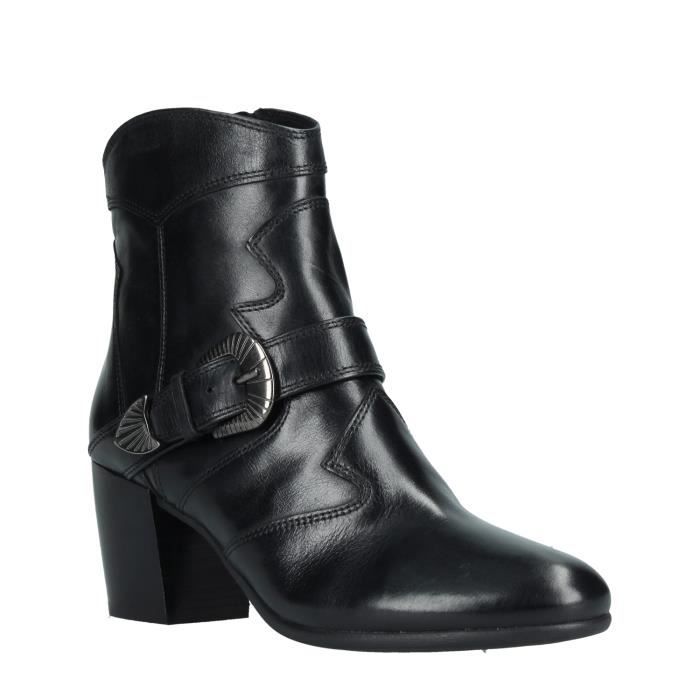Bottes Femme Geox Lucinda Cuir Noir Talon Large Boucle de serrage Noir Cdiscount