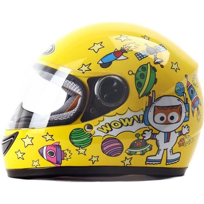 FREEUP Casque Moto Enfant Dinosaure - Casque Jet Avec Visière, 48-55cm, Jaune
