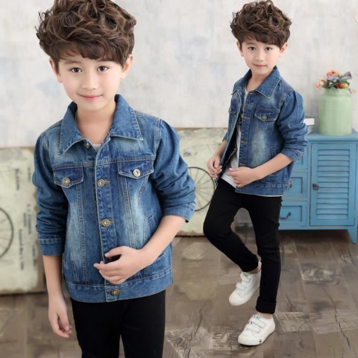 2020 Fille Gar ons Veste En Jean Enfants Lav Effiloch Lav Revers Jeans Casual Manteau Bleu