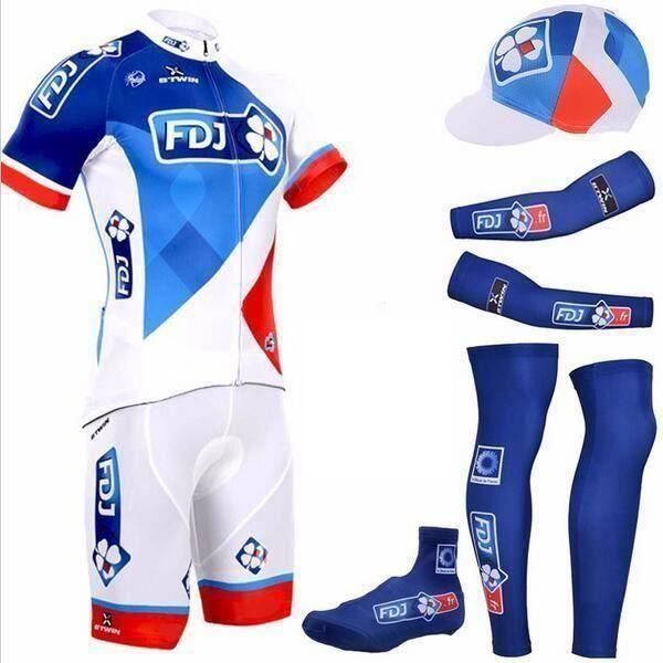 FFFF & OLFEH Vêtements Cyclisme Pro Homme Tenue Cycliste Manche Courte, Été Jerseys VTT et Cuissard à Bretelle avec 9D Coussin Gel, Cycling Route Respirant Séchage Rapide (XXS,Blue A
