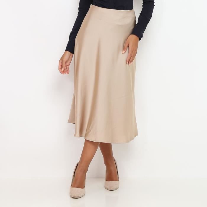 Jupe dor e mi longue satin e Marron Cdiscount Pr t Porter