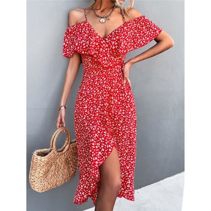 Femme Robe Longue t Col V Robe Florale Portefeuille Robe Boh me