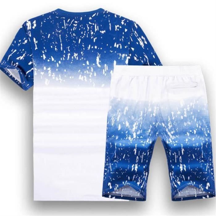 Ensemble Sport Homme 2 Pièces - T-shirt Manches Courtes + Short - Survêtement Décontracté - Pour Le Sport, Le Quotidien