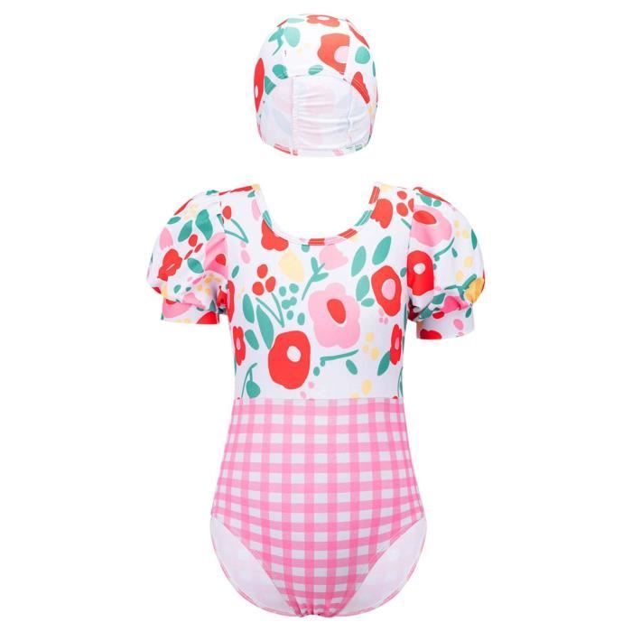 iefiel fille maillot de bain 1 pièce enfant body imprime floral combinaison de natation plage piscine et bonnet de bain 1-10 ans