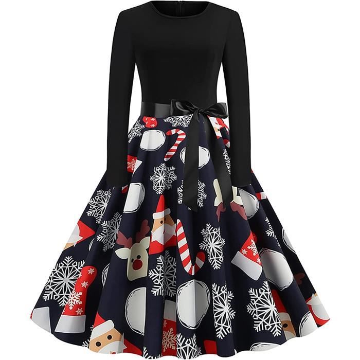 ROBE Robes de Noël pour Femmes, Robes de Noël rétro imprimées