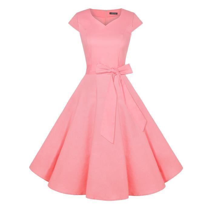 Robe de soiree cocktail retro des annees 1950 Robe a col en V a pois et ...