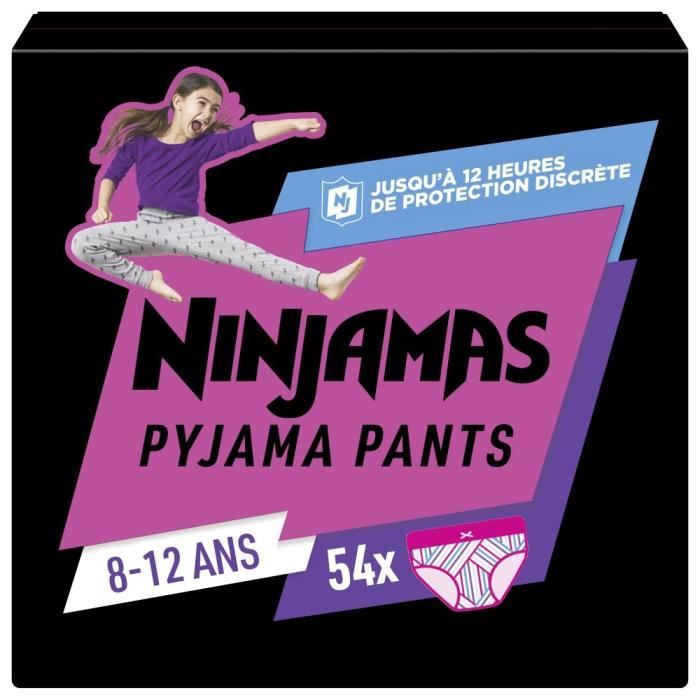Couche jetables-Couches d'apprentissage Ninjamas Fille, 54 Sous-Vêtement De Nuit, 8-12 Ans. Paquet 1 Mois