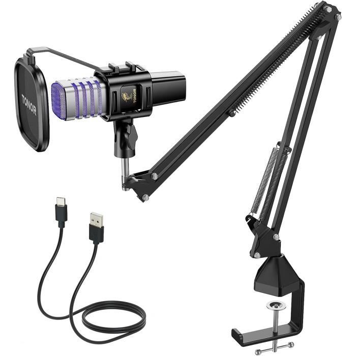 Microphone USB Tonor TC40 RGB - Micro Condensateur Cardioïde Pour Streaming/Jeu - Support Bras