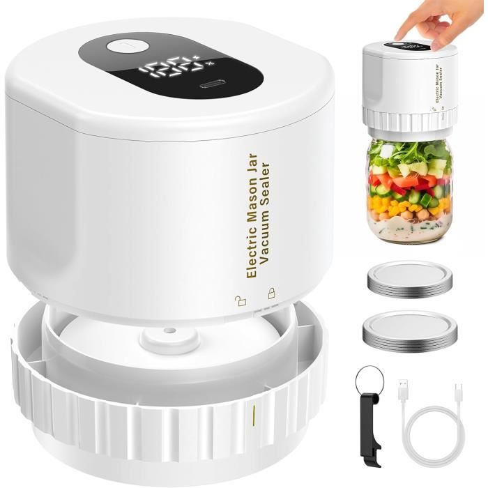 Scelleuse Sous Vide Électrique - NOBRAND - Bocaux Mason - 10 Couvercles Inclus - Rechargeable - 15W