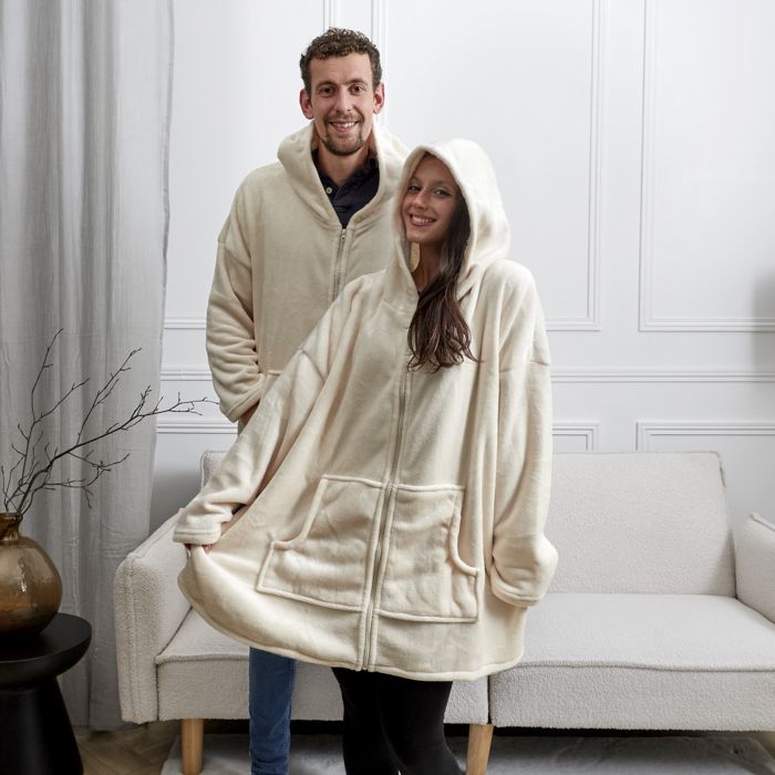 Plaid Sweat à Capuche Fermeture 85x118cm Beige Plaid Sweat à Capuche Fermeture 85x118cm Beige
