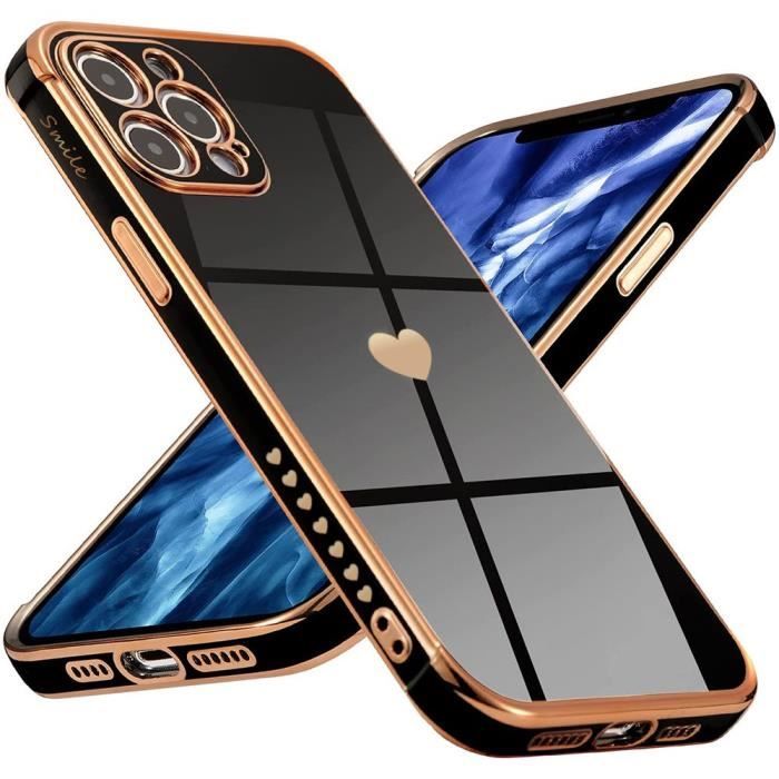 Guess GUHCP12LPUILGBK Iridescent Love Script Gold Coque de Protection pour iPhone 12 Pro Max 6,7 Noir 