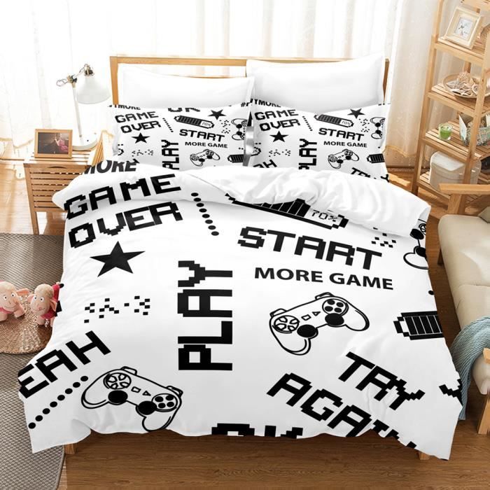 Parure de Lit Gamer pour Enfant ou Ado Housse de Couette 200x200 cm 2 Taie d oreiller 75x50 cm Cdiscount Maison