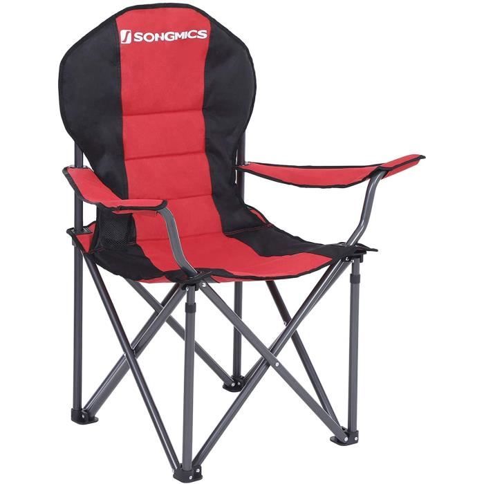 songmics chaise de camping plianteavec porte-bouteilles, charge max. 250 kg, noir-rouge, gcb06bk