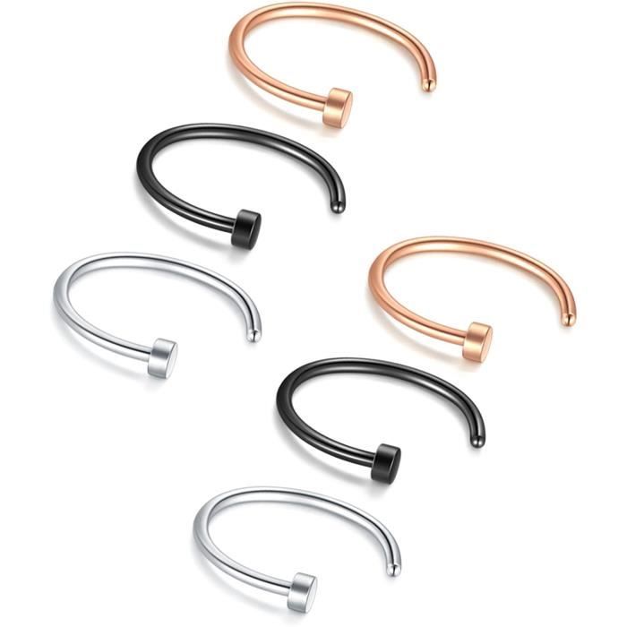 Lot De 6 Anneaux De Nez 16G Acier Chirurgical - CZ, Opale, Torsadés - Pour Septum, Cartilage, Lèvres