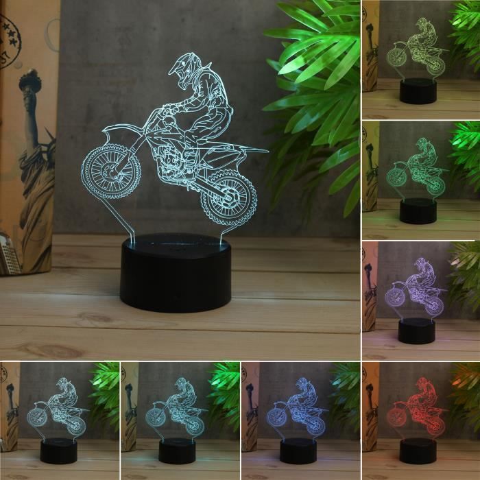 ledmomo Moto Lampe Veilleuse 3D, 3D Illusion Visual Effect Veilleuse avec 7  couleurs modifications Switch Tactile Veilleuse Décoration cadeau - Achat &  prix