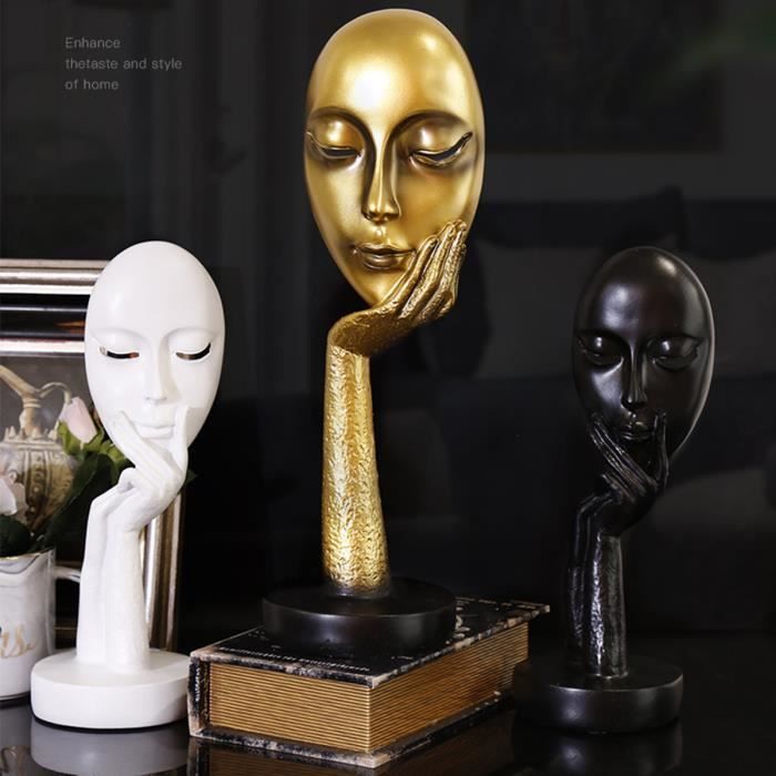 Penseur Statue Resine Masque Visage Sculpture Abstrait Art Moderne Meditant Figurine Statue Decor A La Maison Or Achat Vente Statue Statuette Cdiscount