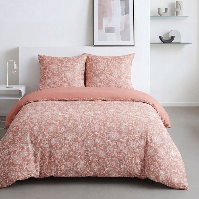Parure de Lit - 260 x 240 cm - Coton Imprimé Floral Vieux Rose - TODAY SUNSHINE