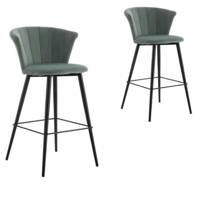duo de chaises de bar arrondies velours vert d'eau - bolup - l 56 x l 52 x h 98