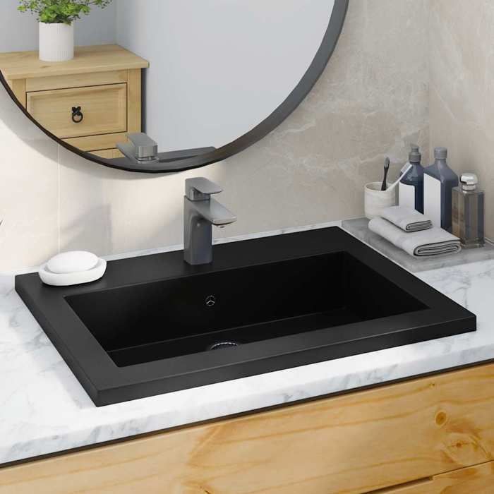 vidaXL Lavabo en Granit 600x450x120 mm Noir Vasque à Poser Salle de Bain 142962