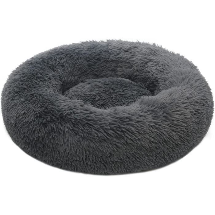 Panier Rond en Peluche pour Chiens Chat Animal Domestique 60CM Domestique Nest Matelas épais Chaud Lit Gris