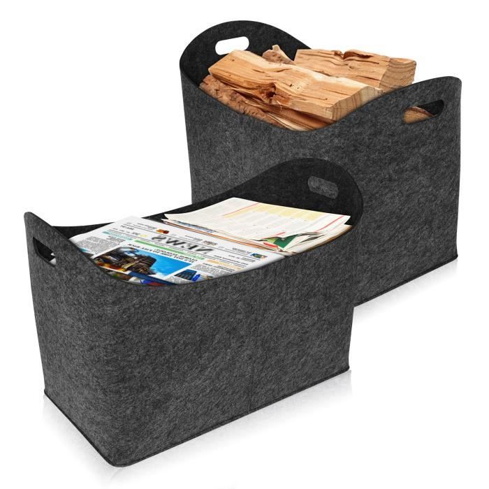 Panier Porte-bûches En Feutre - LARS360 - Sac De Chauffage Avec Poignées - Gris Clair - Grande