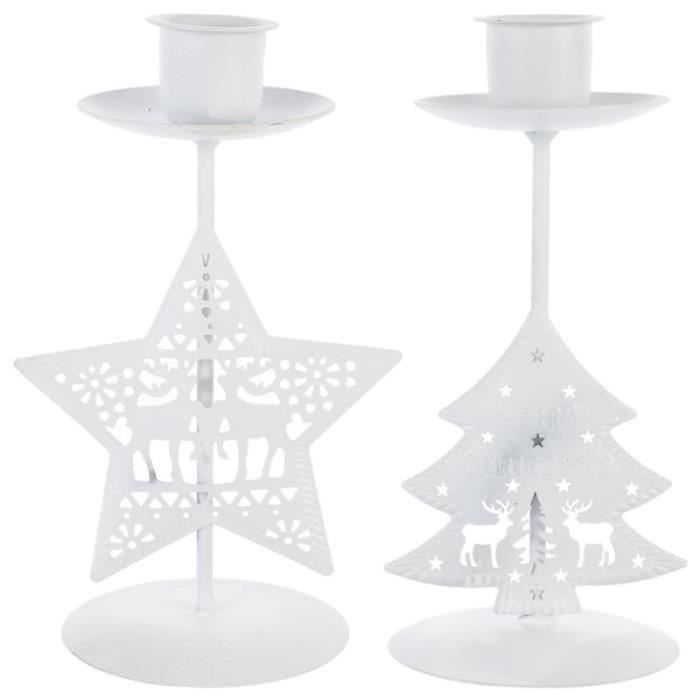 Bougeoirs De Noël Dorés - Lot De 3 En Métal (Étoile, Flocon, Élan) - 15x8 Cm - Décoration De Table Fête