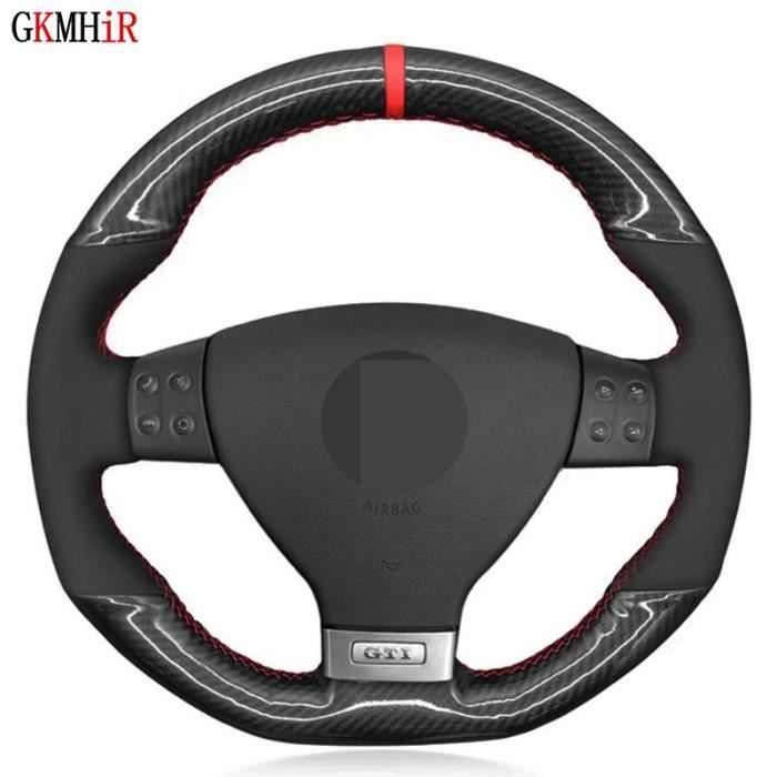 Housse De Volant De Voiture Cousue à La Main En Daim Noir Et Rouge Pour Ford Fiesta 2008-2013 Ecosport 2013-2016