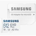 Carte Mémoire Micro SDXC SAMSUNG EVO PLUS 2021 version 512 Go U3 A2 V30 130Mb/s - CM03-1