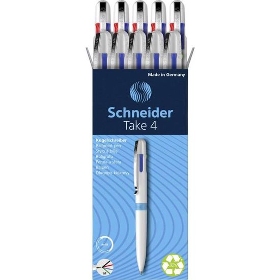 4 Stylos à Bille Schneider Slider Memo XB - Noir, Rouge, Bleu, Vert - Écriture Fluide
