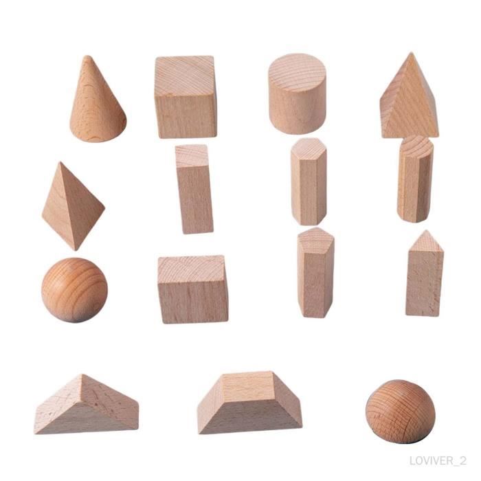 15 PIÈCES DE solides géométriques en bois, formes 3D, jouets à empiler