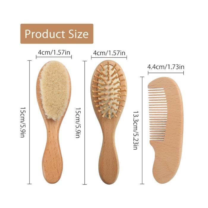 Set De 3 Brosses Pour Bébé Beugo : Brosse Poils De Chèvre, Peigne En Bois Et Brosse Massage Silicone