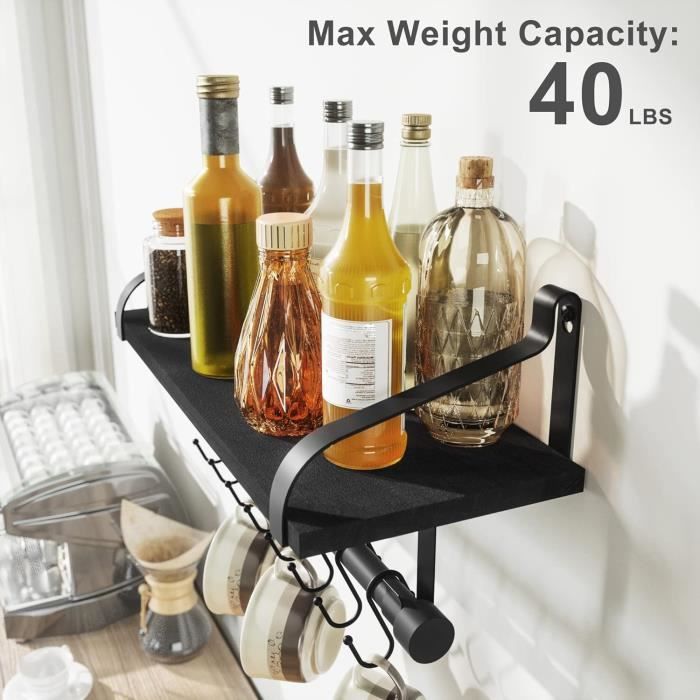 Étagère murale en bois, bar à café, étagère de cuisine, lot