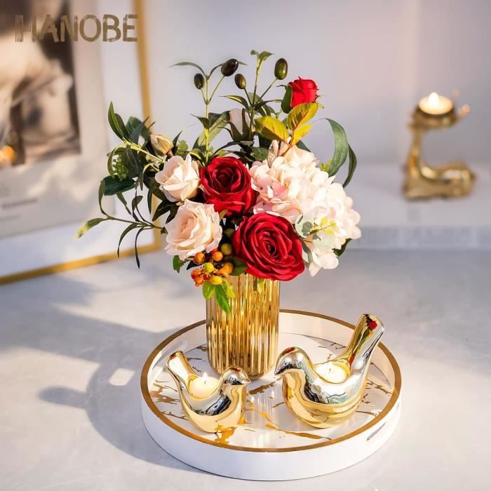 Hanobe Piédestal Bois Rond Blanc - Stand Riser Décoratif Farmhouse, Plateau Service Bougie Salle De Bain