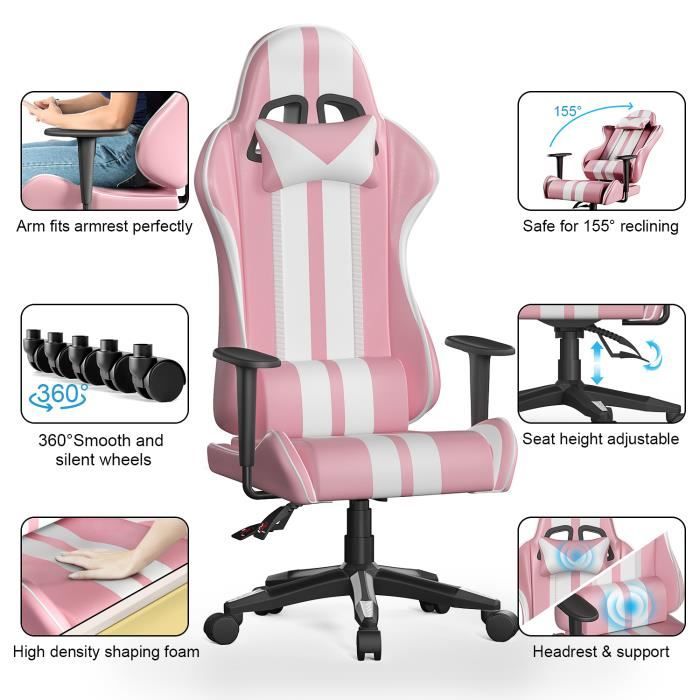 Chaise de gaming rose, chaise d'ordinateur légère RGB, chaise de bureau  avec repose-pieds, chaise de massage inclinable à sept points, chaise de  gamer en direct - AliExpress