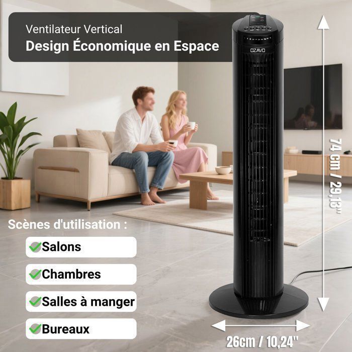 HOMCOM Ventilateur sur pied 42cm 40W 3 modes 28 vitesses, fonction